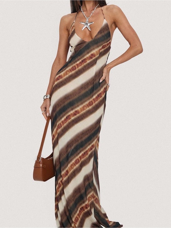 Princess Polly Dresses & Skirts - ‼️SOLD‼️ Diagonal Striped Maxi Slip Dress in Cream and Brown